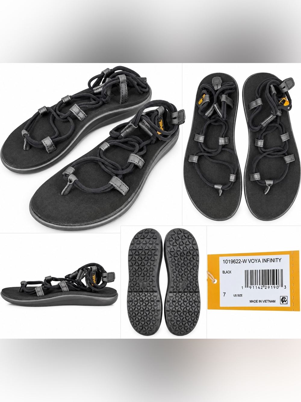 Teva Voya Infinity Black Strappy Sandals Women’s Size 7 NWT